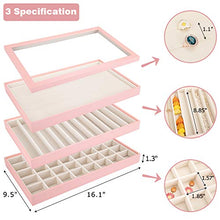 Load image into Gallery viewer, Mebbay Stackable Jewelry Trays Organizer with Lid, Jewelry Storage Display Trays for Drawer, Earring Necklace Bracelet Ring Organizer, Set of 3 (Pink)