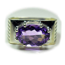 Load image into Gallery viewer, 55Carat Natural Men's Amethyst Rings Bold Band in Silver Oval Shape Feburary Birthstone Jewelry Size 4-13