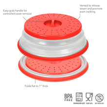 Load image into Gallery viewer, Tovolo Vented Collapsible Microwave Food Cover With Easy Grip Handle, Dishwasher-Safe, BPA-Free Silicone & Plastic, 10.5" Round, Red