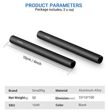 Load image into Gallery viewer, SMALLRIG 4 Inches (10 cm) Black Aluminum Alloy 15mm Rod with M12 Female Thread, Pack of 2 – 1049