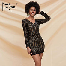 Load image into Gallery viewer, Miss ord Women's V Neck Long Sleeve Sequined Cocktail Mini Dress (Small, Black)