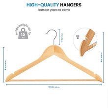 Load image into Gallery viewer, High-Grade Wooden Suit Hangers (20 Pack) - Smooth Finish Solid Wood Coat Hanger with Non Slip Pants Bar, 360° Swivel Hook and Precisely Cut Notches for Camisole, Jacket, Pant, Dress Clothes Hangers