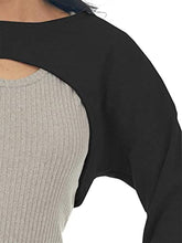 Load image into Gallery viewer, Vermisse Women's Crewneck Long Sleeve Pullover Crop Tops Casual Cut-out Solid Loose Cropped Sweatshirts Black