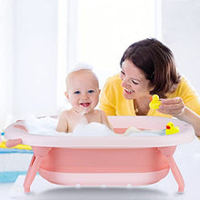 Load image into Gallery viewer, Lovin&Hugin Baby Foldable Bathtub, Collapsible Baby Bathtub Newborn to Toddler with Ridge Protection pad, Baby Temperature Bathtub for Babies Girls, Pink