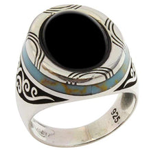 Load image into Gallery viewer, Solid 925 Sterling Silver Rings for Men Turkish Handmade Onyx Stone with Simulated Turquoise Luxury Design Premium Quality (14.75)