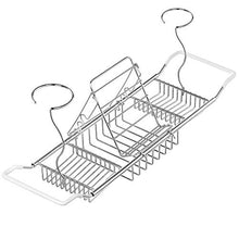 Load image into Gallery viewer, iPEGTOP Stainless Steel Bathtub Caddy Tray - Over Bath Tub Racks Shower Organizer with Extending Sides, Removable Wine Glass Book Holder