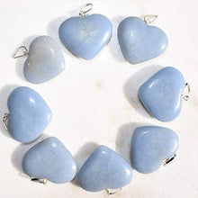 Load image into Gallery viewer, Perfect Pendant CHARGED Natural Angelite Crystal Heart Pendant + 20" Silver Chain + Selenite Heart Charging Crystal Included