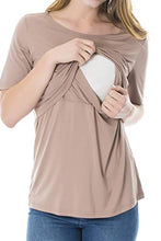 Load image into Gallery viewer, Smallshow 3 Pcs Maternity Nursing T-shirt Modal Short Sleeve Nursing Tops Brown/Black/Grey,Medium