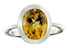 Load image into Gallery viewer, RB Gems Sterling Silver 925 Ring Genuine Gemstone Oval 10x8 mm with Rhodium-Plated Finish, Bezel-Setting (8, Citrine)
