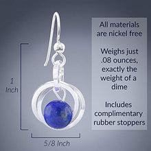Load image into Gallery viewer, Simple Royal Blue Lapis Lazuli Real Gemstone 925 Sterling Silver Dangle Earrings Dainty Artistic Jewelry Gift Idea for Minimalist Women