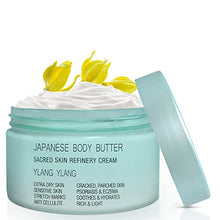 Load image into Gallery viewer, Onsen Japanese Body Butter for Women - Skin Refinery Cream Natural and Organic Shea Butter Moisturizing Clear Skin Exfoliator with Coconut Oil and Vitamin E - 8.6 fl oz / 255 ml (Ylang Ylang)