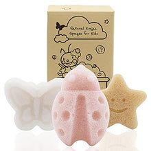 Load image into Gallery viewer, Konjac Baby Sponge for Bathing, Cute Shapes Natural Kids Bath Sponges for Infants, Toddler Bath Time, Natural and Safe Plant-Based Konjac Baby Bath Toys, 3pc. Set: Butterfly, Ladybug, Star
