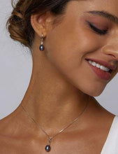 Load image into Gallery viewer, Mints Black Freshwater Pearl Jewelry Set Sterling Silver Necklace and Earrings Set Fine Jewelry for Women