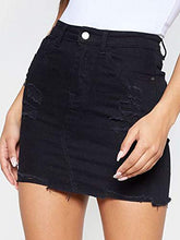 Load image into Gallery viewer, Angelegant Jean Skirt Women's High Waisted Fringed Slim Fit Elastic Bodycon Mini Denim Skirt (S, Black Hole Washed)