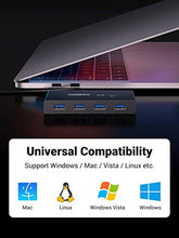 Load image into Gallery viewer, UGREEN USB 3.0 Switch Selector 4 Port 2 Computers Peripheral Switcher Adapter Hub for PC Printer Scanner Mouse Keyboard with One Button Switch and 2 Pack USB Male Cable