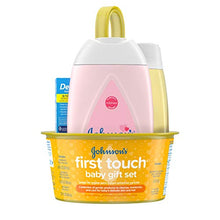 Load image into Gallery viewer, Johnson's First Touch Baby Gift Set, Baby Bath, Skin, & Hair Essential Products, Kit for New Parents with Wash, Shampoo, Lotion, & Diaper Rash Cream, Hypoallergenic & Paraben-Free, 5 Items