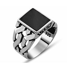 Load image into Gallery viewer, chimoda Mens Silver Ring with Black Onyx Stone in 925 Sterling Turkish Handmade Jewelry Men’s Rings (10)
