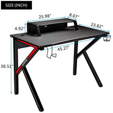Load image into Gallery viewer, GTRACING Gaming Desk Computer Table Office PC Workstation with Shelf, Cup Holder, Headphone Holder, Built-in Power Strip 3 Outlets & 2 USB Ports K-Shaped 45'' E-Sports Gamer Desk,Red