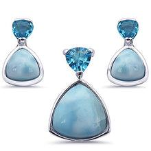 Load image into Gallery viewer, Oxford Diamond Co Sterling Silver Trillion Shape Natural Larimar Earring & Pendant Set