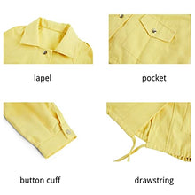 Load image into Gallery viewer, Girls Lightweight Button Down Tops with Pocket Solid Long Sleeve Fall Jackets Drawstring Lapel Casual Coats 5-14 Year