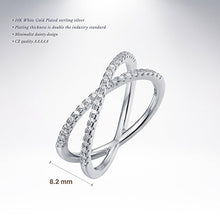 Load image into Gallery viewer, PAVOI 14K Gold Plated X Ring CZ Simulated Diamond Criss Cross Ring (7, White)