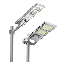 Load image into Gallery viewer, LOVUS 100W Commercial Solar Street Light Dusk to Dawn with Radar Sensor and Remote Control, Two Mount Ways Wall/Pole, IP65 Waterproof Solar Lights for Garden,Parking Lot