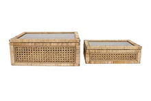 Load image into Gallery viewer, Creative Co-Op Woven Rattan Glass Lids & Fir Wood Frame (Set of 2 Sizes) Display Boxes, Beige
