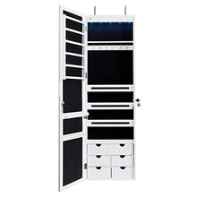 Load image into Gallery viewer, CHARMAID 5 LEDs Mirror Jewelry Armoire Wall Door Mounted, Lockable Jewelry Cabinet with 6 Drawers and Full Length Mirror, Large Capacity Jewelry Organizer Storage Jewelry Box with Drawers (White)