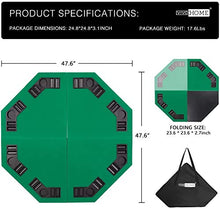 Load image into Gallery viewer, VIVOHOME 48 Inch Foldable 8-Player Texas Poker Card Tabletop Layout Portable Anti-Slip Rubber Board Game Mat with Cup Holders and Carrying Bag, Green