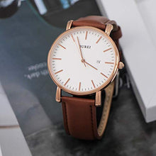 Load image into Gallery viewer, BUREI Men's Fashion Minimalist Wrist Watch Analog Date with Leather Strap (Rose Gold Brown)
