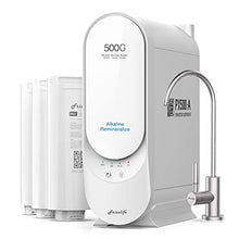 Load image into Gallery viewer, Frizzlife Reverse Osmosis Water Filtration System - Alkaline & Remineralization, Superb Taste, Tankless, 500 GPD Fast Flow RO Filter, 1.5:1 Pure to Drain, Reduces TDS, Brushed Nickel Faucet, PX500-A