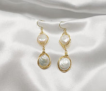 Load image into Gallery viewer, Baroque Pearl Dangle Earrings 14K Gold Plated with Natural Freshwater Pearl Demon Eye 2x Pearls Earring for Women Girl Gifts Present Valentines Birthday Anniversary Mothers Day Christmas