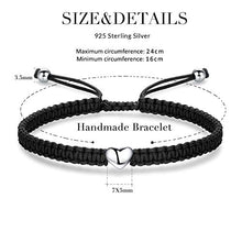 Load image into Gallery viewer, ZENI Heart Bracelet for Women girl, Black Rope Bracelet 925 Silver Handmade Braid Adjustable Bracelet Love Friendship Jewelry Gift