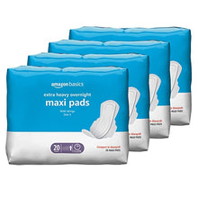 Load image into Gallery viewer, Amazon Basics Thick Maxi Pads with Flexi-Wings for Periods, Extra Heavy Overnight Absorbency, Unscented, Size 5, 80 Count, 4 Packs of 20 (Previously Solimo)
