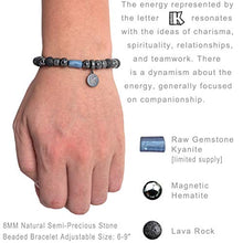 Load image into Gallery viewer, Karseer K Initial Charm Anti Anxiety Gemstone Beaded Bracelet with Pavé CZ Crystal Letter Hematite Magnetic Energy Balance Lava Rock Essential Oil Diffuser Bracelet for Women Men, Adjustable, Black
