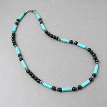 Load image into Gallery viewer, Blue Magnesite, Black Onyx, and Turquoise Mens Gemstone Necklace - Handcrafted in USA (22 inches)
