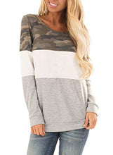 Load image into Gallery viewer, VIMPUNEC Women's Color Block Camouflage Boat Neck Long Sleeve T Shirt