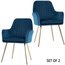 Load image into Gallery viewer, GOLDEN BEACH Velvet Dinning Chair Set of 2 Mid-Back Accent Chair Modern Leisure Armchair with Gold Plating Legs Upholstered Living Room Chair (Navy Blue)