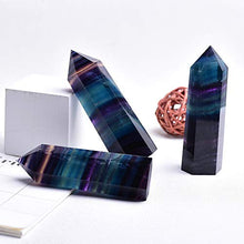Load image into Gallery viewer, Runyangshi Natural Rainbow Fluorite Healing Crystal Wands, Self Standing Healing Crystal Point Wand Faceted Prism Wand for Crystal Healing, Reiki, Home Decor (1, H 3.1"-3.5" (8-9cm))