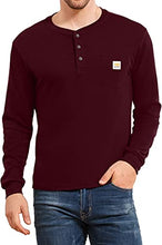 Load image into Gallery viewer, YTD Mens Long Sleeve Henley T-Shirt Fashion Casual Big & Tall Shirts with Pocket Medium Wine Red
