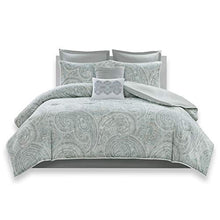 Load image into Gallery viewer, Comfort Spaces Cozy Comforter Set-Modern Classic Design All Season Down Alternative Bedding, Matching Shams, Bedskirt, Decorative Pillows, King (104 in x 90 in), Kashmir, Paisley Blue/Grey 8 Piece
