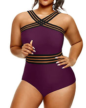 Load image into Gallery viewer, Yonique Women Plus Size One Piece Swimsuits Tummy Control Bathing Suit Front Crossover Swimwear Strapless Monokinis Purple 20W