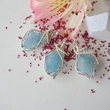 Load image into Gallery viewer, Raw Aquamarine Necklace - Blue Aquamarine Crystal Pendant - Sterling Silver - March Birthstone - Gift for Her with Gift Box - Aquamarine Stone