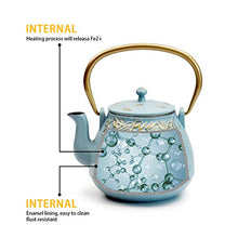 Load image into Gallery viewer, Teapot, TOPTIER Japanese Cast Iron Tea Kettle with Stainless Steel Infuser, Cast Iron Teapot Stovetop Safe, Leaf Design Teapot Coated with Enameled Interior for 32 Ounce (950 ml), Turquoise Blue
