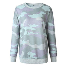 Load image into Gallery viewer, BTFBM Women Camouflage Print Long Sleeve Crew Neck Loose Fit Casual Sweatshirt Pullover Tops Shirts (Light Green, Large)