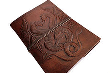 Load image into Gallery viewer, RKH DOUBLE DRAGON Blank Page BOOK Handcrafted Leather Writing Unlined 5 x 7 JOURNAL (Brown)