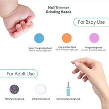 Load image into Gallery viewer, Electric Baby Nail Trimmer - Safe Toenail and Fingernails Care Trim with LED Light for Infant Toddlers Kids Adults - with 6 Interchangeable Pads and Adjustable Speed