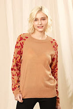 Load image into Gallery viewer, noflik Women's Knitted Leopard Print Pullover Sweaters Top with Raglan Balloon Sleeve (Camel, L)