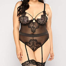 Load image into Gallery viewer, Mifelio Women Sexy Lingerie Teddy Deep V Halter One Piece Babydoll Mini Lace Lingerie Eyelash Splicing Sleepwear Bodysuit(Black)