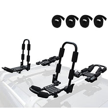 Load image into Gallery viewer, WIRUGA Folding Kayak Rack 4 PCS/Set J Bar Roof Carrier Rack of Bilateral Premier for Canoe/SUP/Kayaks and Surfboard Board On Rooftop Mount on SUV/Car and Truck Crossbar with 4 PCS Tie Down Straps